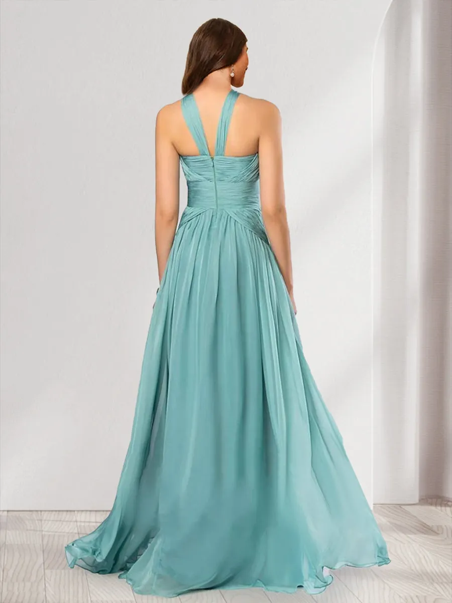 A-Line/Princess Halter Pleated Long Bridesmaid Dresses sold by Lavetir product image thumbnail 2