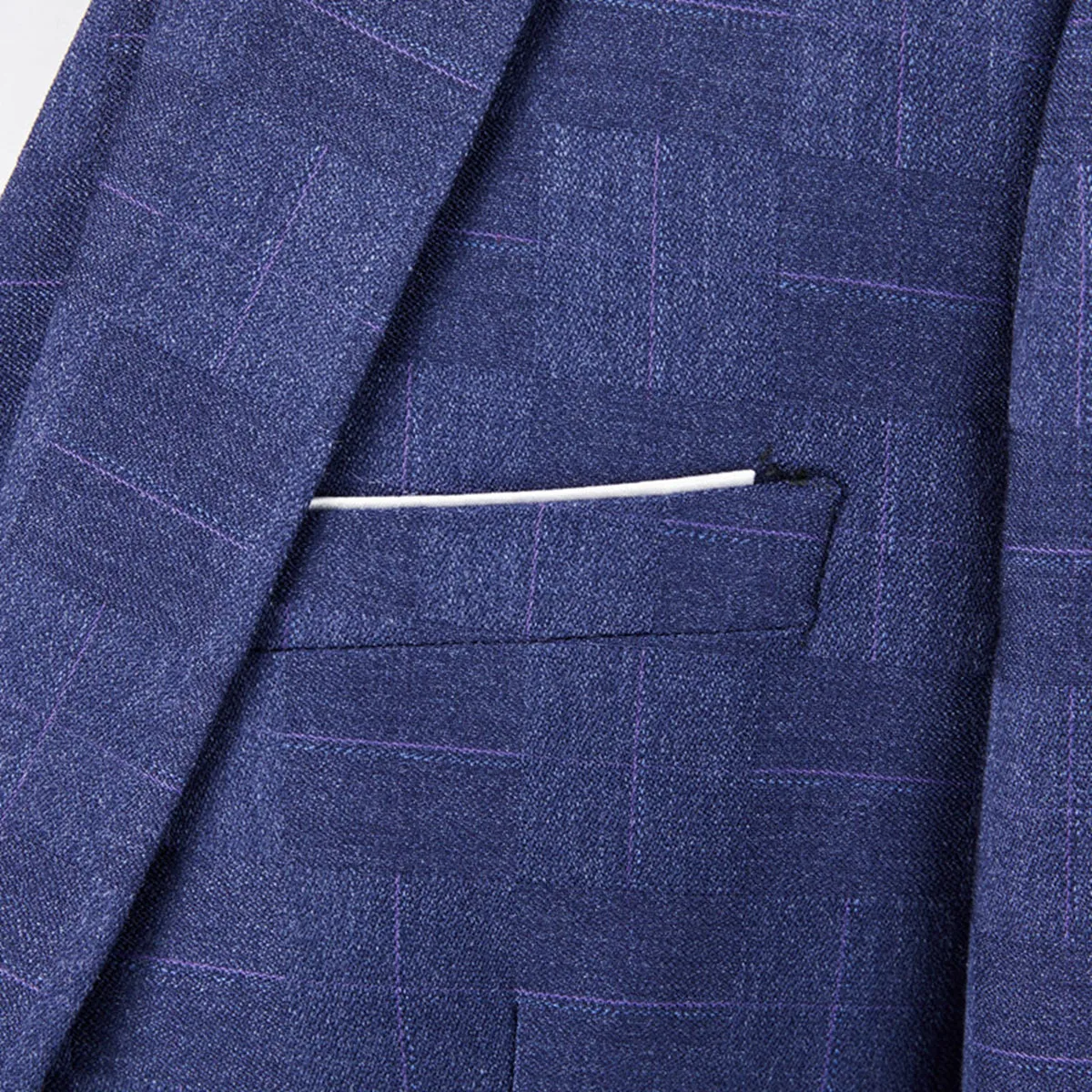 Tailored Fit Single Breasted One-button 3 Pieces Plaid Men's Wedding Suits sold by Lavetir product image thumbnail 3