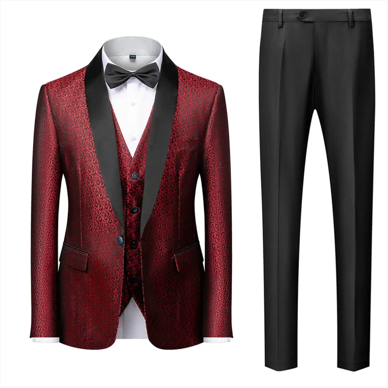Tailored Fit Single Breasted One-button 3 Pieces Printed Men's Prom Party Suits sold by Lavetir