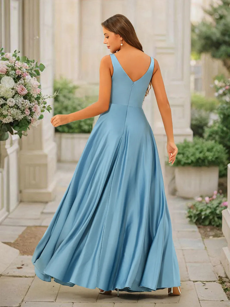 A-Line/Princess Floor-Length Sleeveless Ruffles Bridesmaid Dresses With Split Side sold by Lavetir product image thumbnail 2