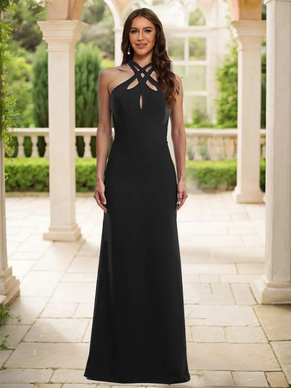 Sheath/Column Halter Sleeveless Ruched Bridesmaid Dresses sold by Lavetir