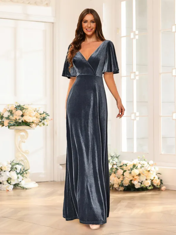 Sheath/Column V-Neck Half Sleeves Ruffles Bridesmaid Dresses sold by Lavetir