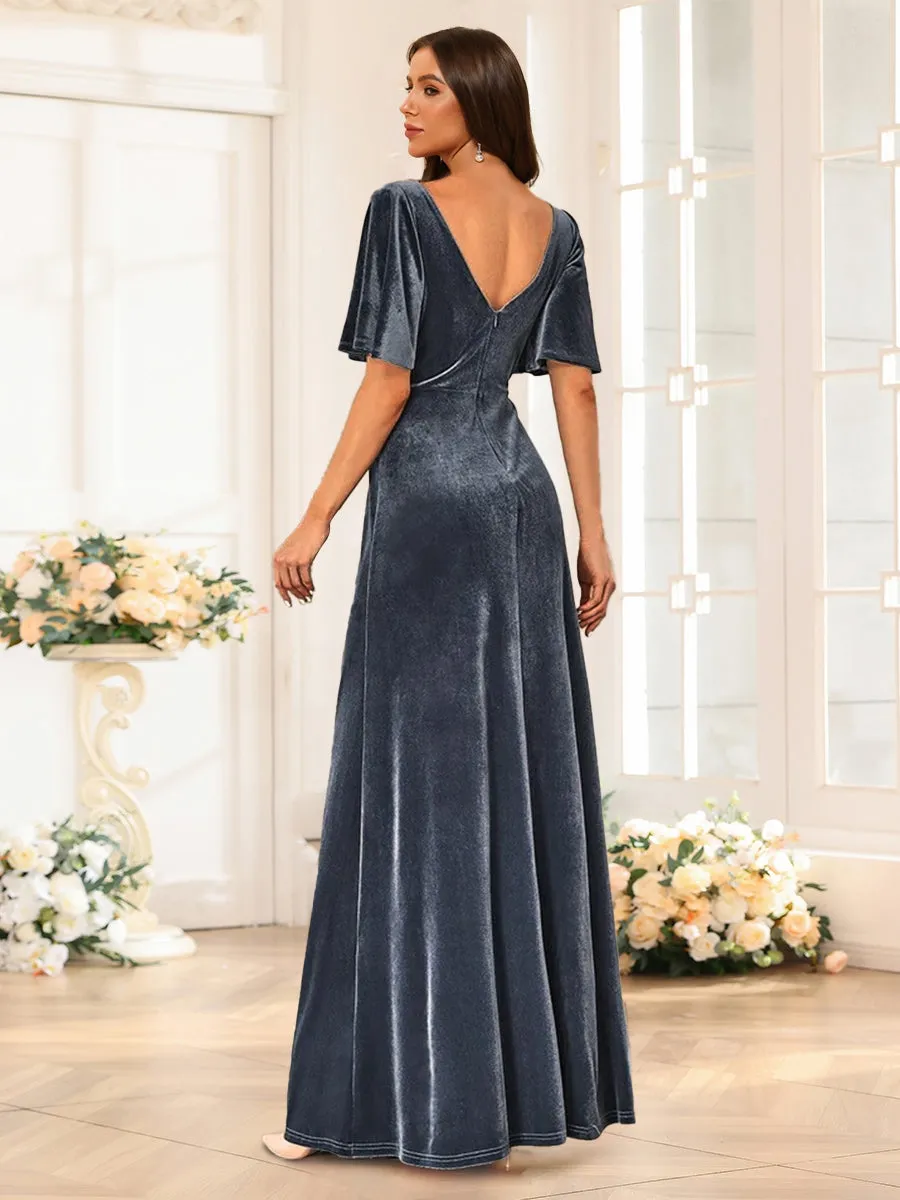 Sheath/Column V-Neck Half Sleeves Ruffles Bridesmaid Dresses sold by Lavetir product image thumbnail 2