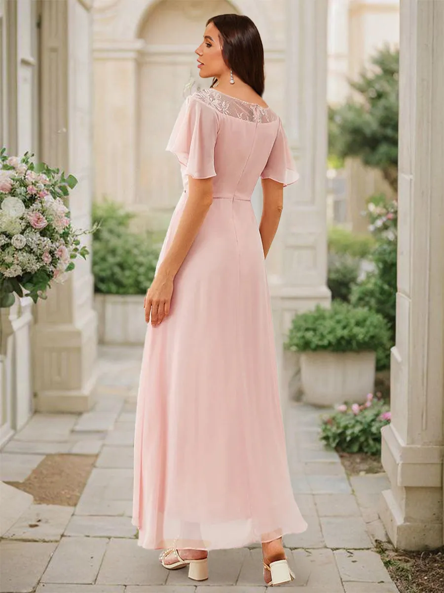 A-Line/Princess Scoop Asymmetrical Bridesmaid Dresses With Ruffles sold by Lavetir product image thumbnail 2