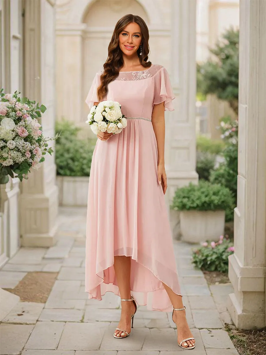 A-Line/Princess Scoop Asymmetrical Bridesmaid Dresses With Ruffles sold by Lavetir