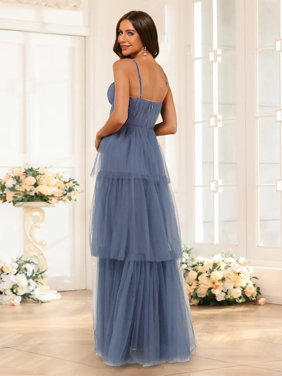A-Line/Princess Spaghetti Straps Floor-Length Tulle Bridesmaid Dresses sold by Lavetir product image thumbnail 2