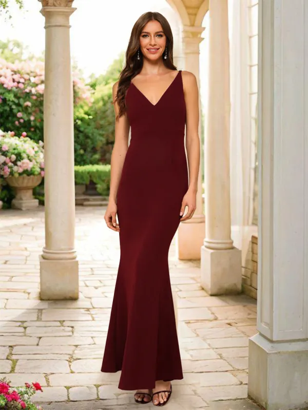 Trumpet/Mermaid V-Neck Sleeveless Long Bridesmaid Dresses With Hidden Back Zipper sold by Lavetir