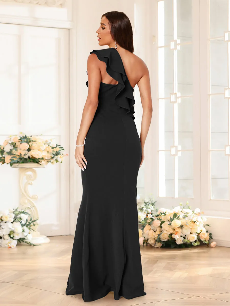 Trumpet/Mermaid One-Shoulder Sleeveless Floor-Length Bridesmaid Dresses With Ruffled sold by Lavetir product image thumbnail 2