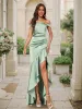Sheath/Column Off-the-Shoulder Ruched Long Bridesmaid Dresses with Ruffles sold by Lavetir