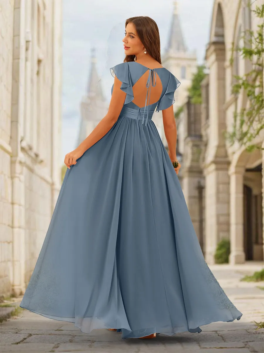 A-Line/Princess V-Neck Floor-Length Bridesmaid Dresses With Split Side sold by Lavetir product image thumbnail 2