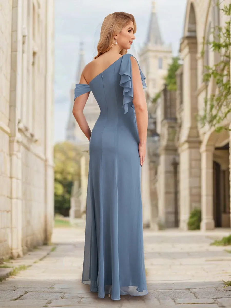 Sheath/Column One-Shoulder Sleeveless Long Bridesmaid Dresses with Split Side sold by Lavetir product image thumbnail 2