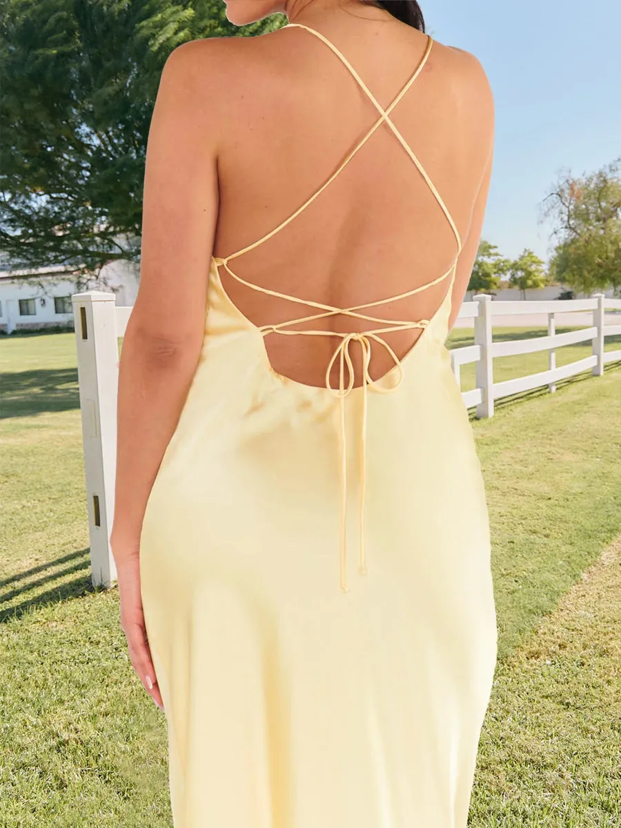 Sheath/Column Spaghetti Straps Floor-Length Lace-Up Bridesmaid Dresses sold by Lavetir product image thumbnail 3