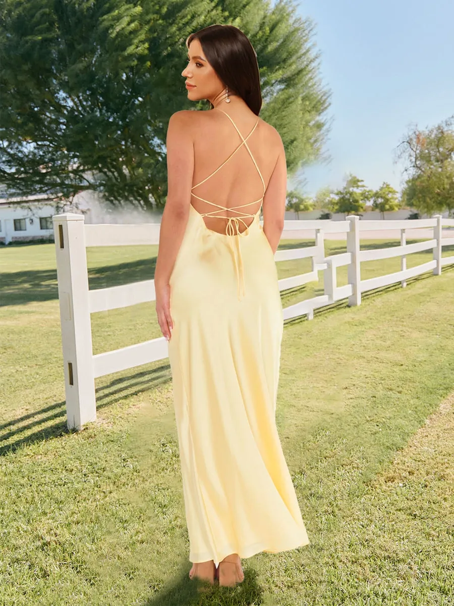 Sheath/Column Spaghetti Straps Floor-Length Lace-Up Bridesmaid Dresses sold by Lavetir product image thumbnail 2