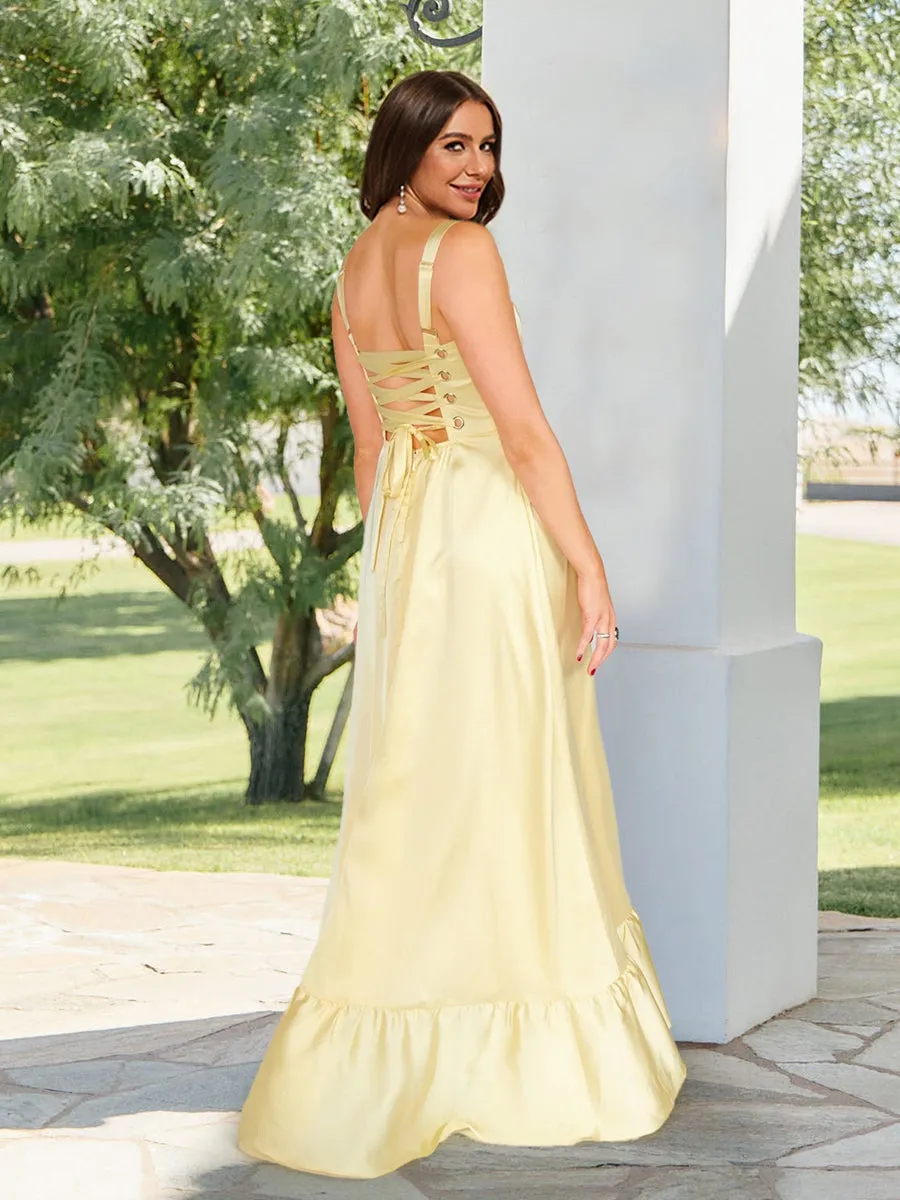 A-Line/Princess Straps Floor-Length Lace-Up Bridesmaid Dresses with Split Side sold by Lavetir product image thumbnail 2