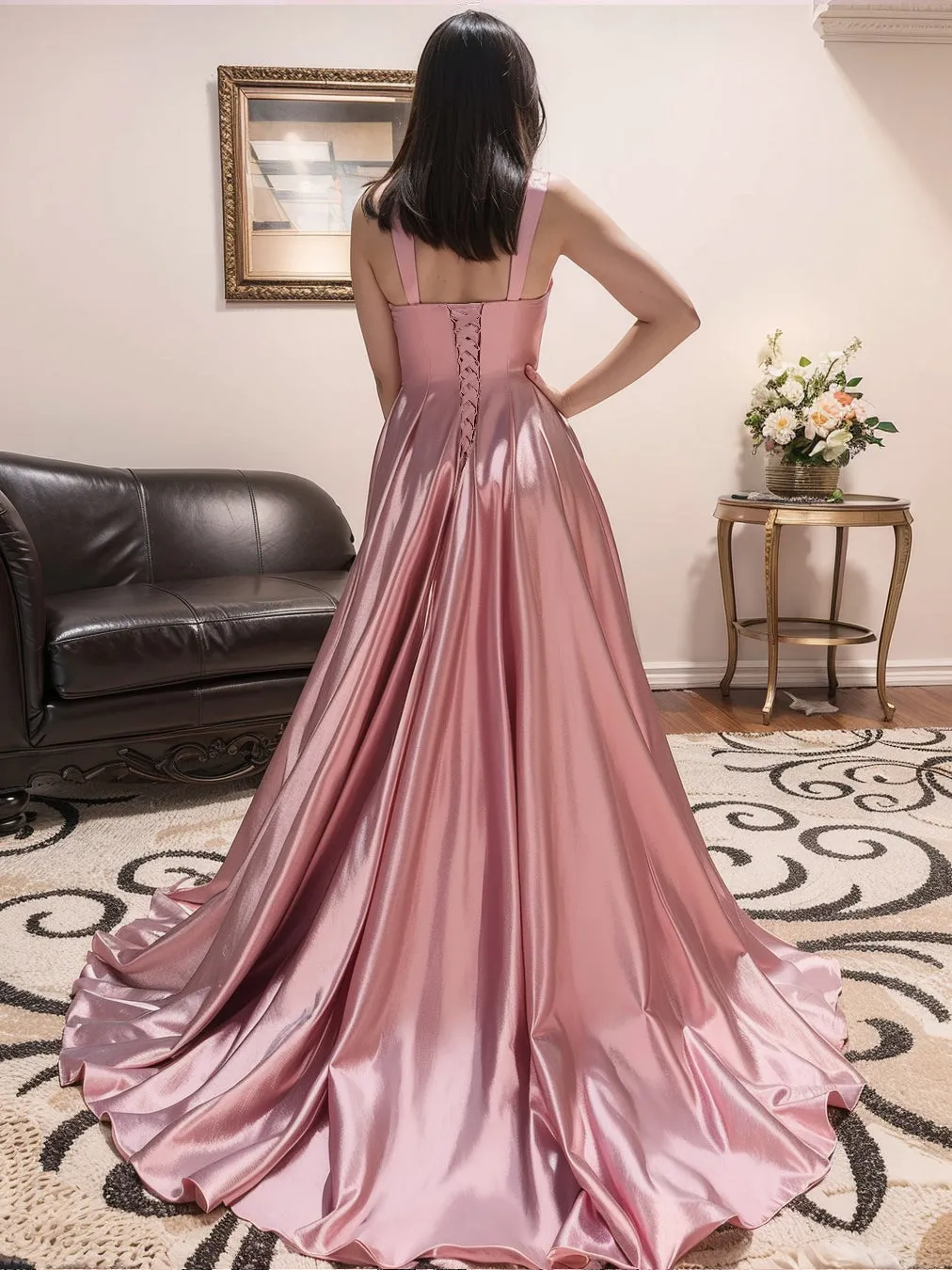 A-Line Square Neck Split Side Floor Length Bridesmaid Dresses sold by Lavetir product image thumbnail 2