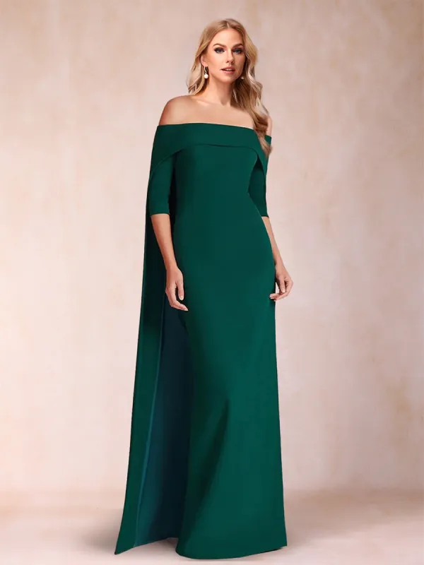 Sheath/Column Off-the-Shoulder Half Sleeves Long Mother of the Bride Dresses with Cape sold by Lavetir