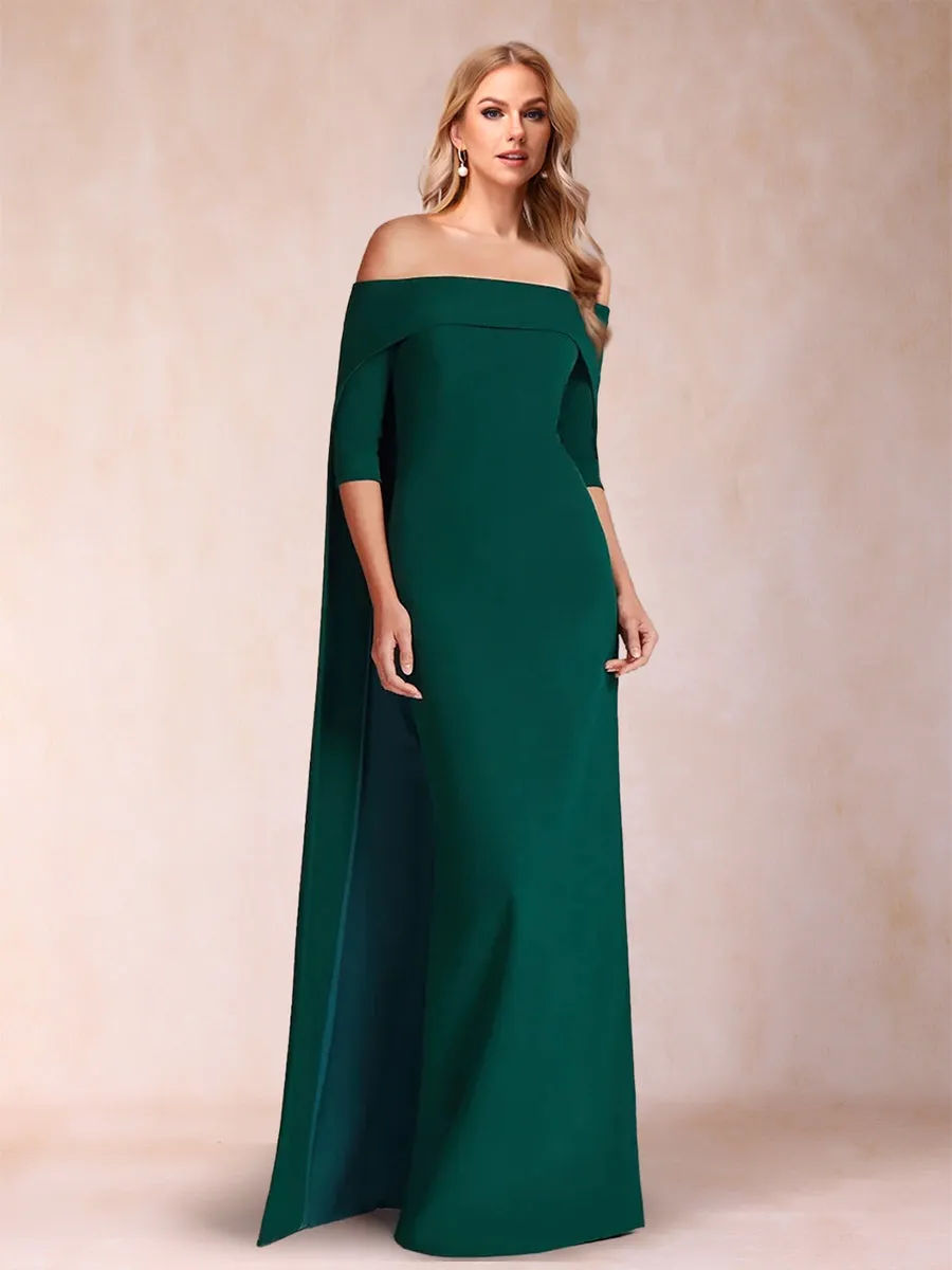 Sheath/Column Off-the-Shoulder Half Sleeves Long Mother of the Bride Dresses with Cape sold by Lavetir