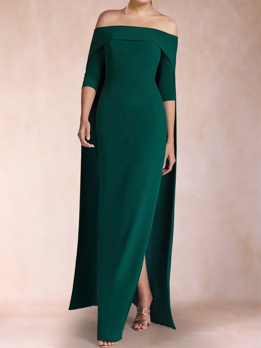 Sheath/Column Off-the-Shoulder Half Sleeves Long Mother of the Bride Dresses with Cape sold by Lavetir product image thumbnail 3