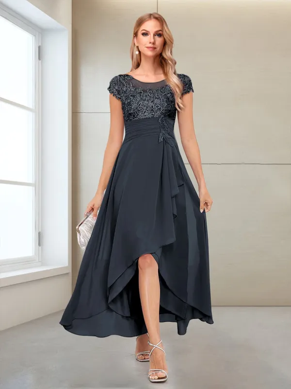 A-Line/Princess Scoop Short Sleeves Chiffon Mother of the Bride Dresses with Applique & Ruffles sold by Lavetir