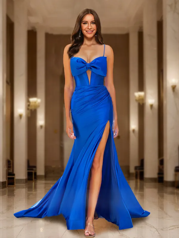 Trumpet/Mermaid Straps Corset Keyhole Pleated Long Prom Dresses with Bow sold by Lavetir