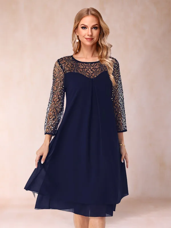 Sheath/Column Scoop Long Sleeves Knee-Length Mother of the Bride Dresses with Rhinestones sold by Lavetir