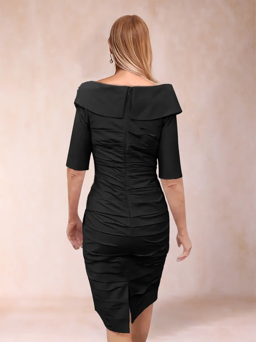 Sheath/Column Off-the-Shoulder Knee-Length 3/4 Sleeves Pleated Mother of the Bride Dresses sold by Lavetir product image thumbnail 2