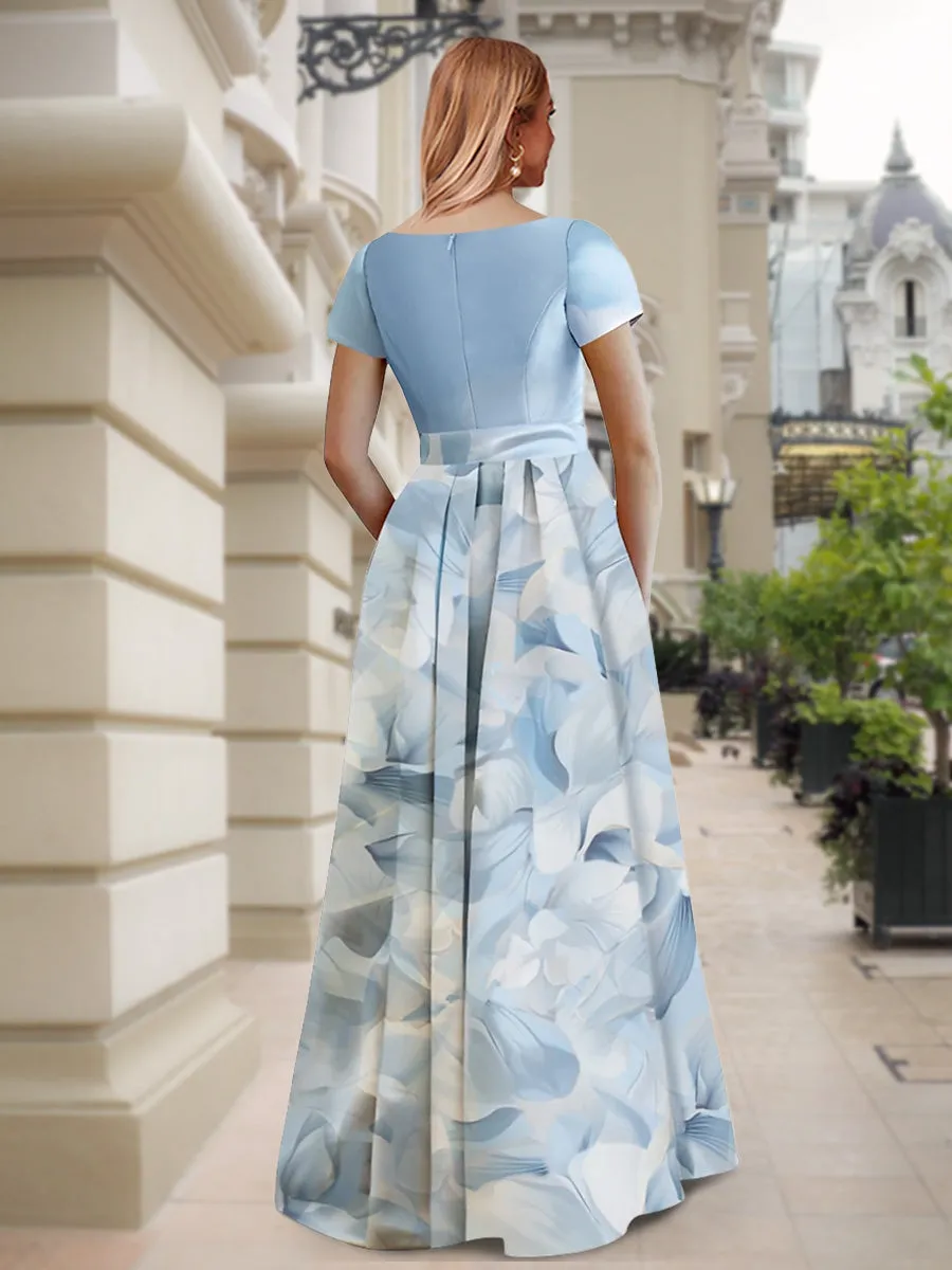 A-Line/Princess Boat Neck Short Sleeves Printed Floral Mother of the Bride Dresses with Bow sold by Lavetir product image thumbnail 2