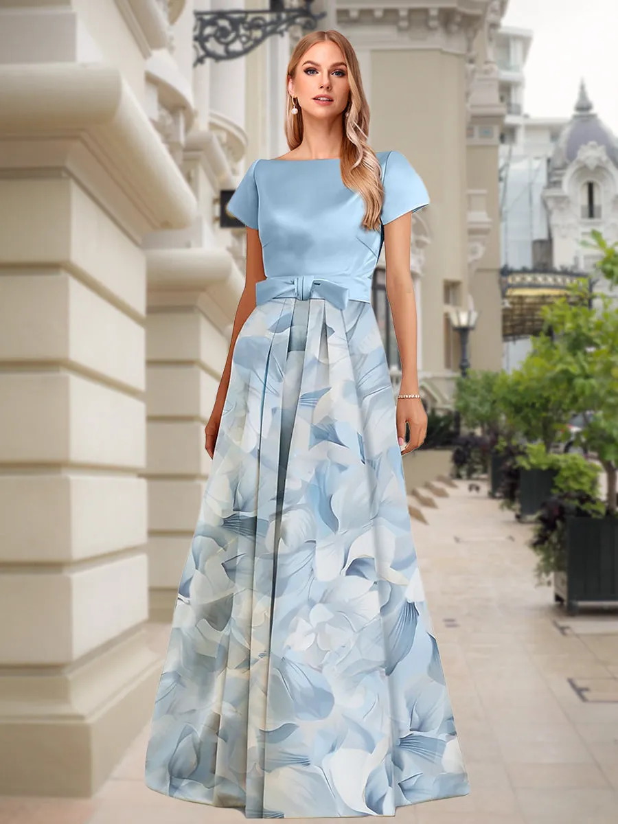 A-Line/Princess Boat Neck Short Sleeves Printed Floral Mother of the Bride Dresses with Bow sold by Lavetir