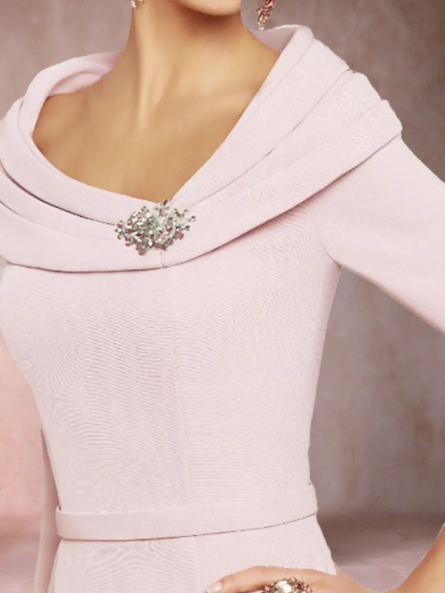 Sheath/Column Scoop Tea-Length 3/4 Sleeves Pleated Mother of the Bride Dresses with Crystal sold by Lavetir product image thumbnail 2