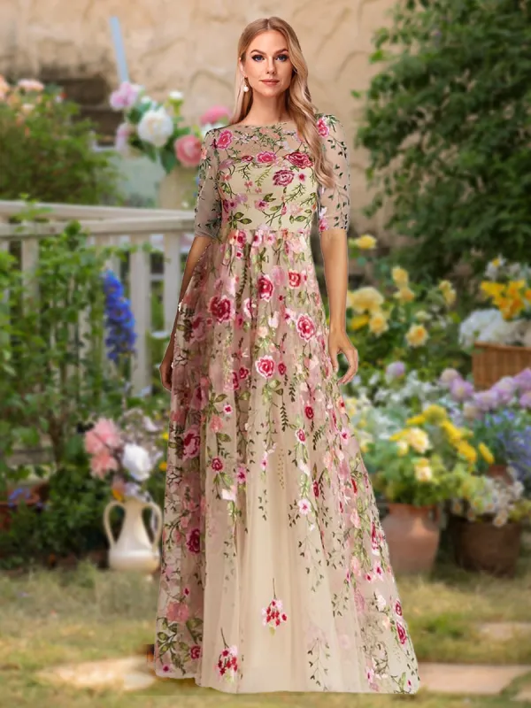 A-Line/Princess Scoop Half Sleeves Floor-Length Floral Mother of the Bride Dresses sold by Lavetir