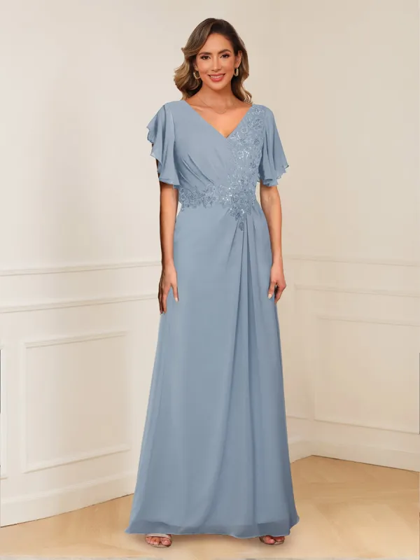 A-Line/Princess V-Neck Short Sleeves Appliques Ruched Mother of the Bride Dresses sold by Lavetir