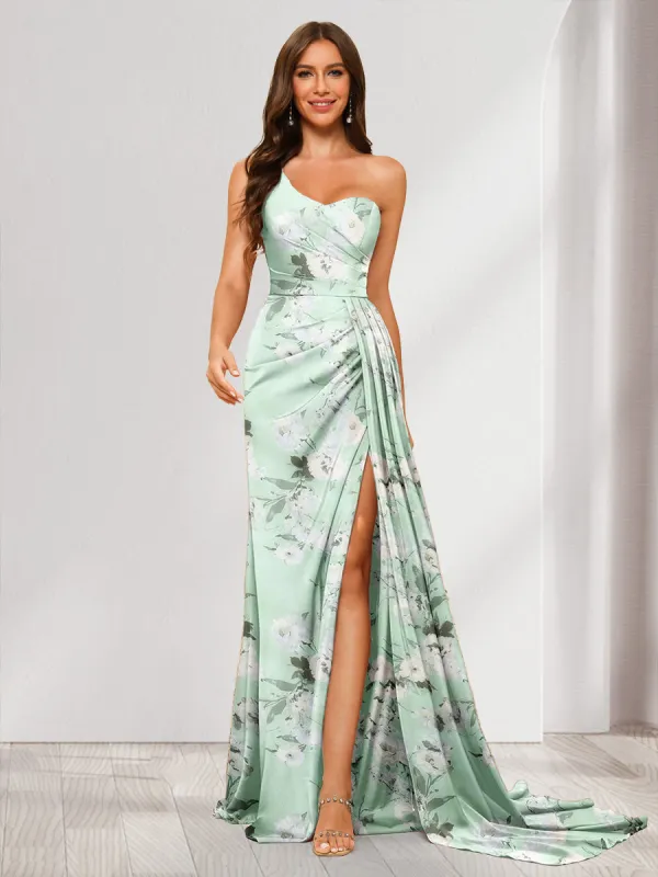Sheath/Column One-Shoulder Sweetheart Long Floral Dresses with Split Side sold by Lavetir