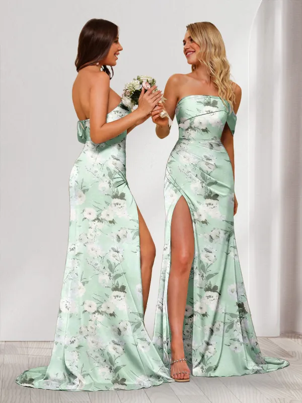 Sheath/Column Off-the-Shoulder Long Floral Dresses with Split Side sold by Lavetir