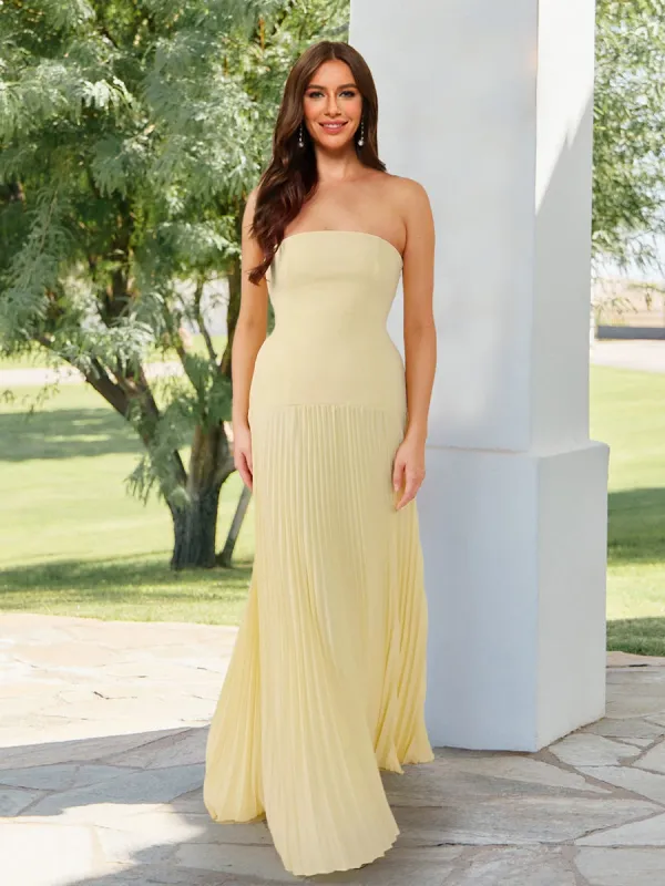 Sheath/Column Strapless Fitted Pleated Floor-Length Bridesmaid Dresses sold by Lavetir