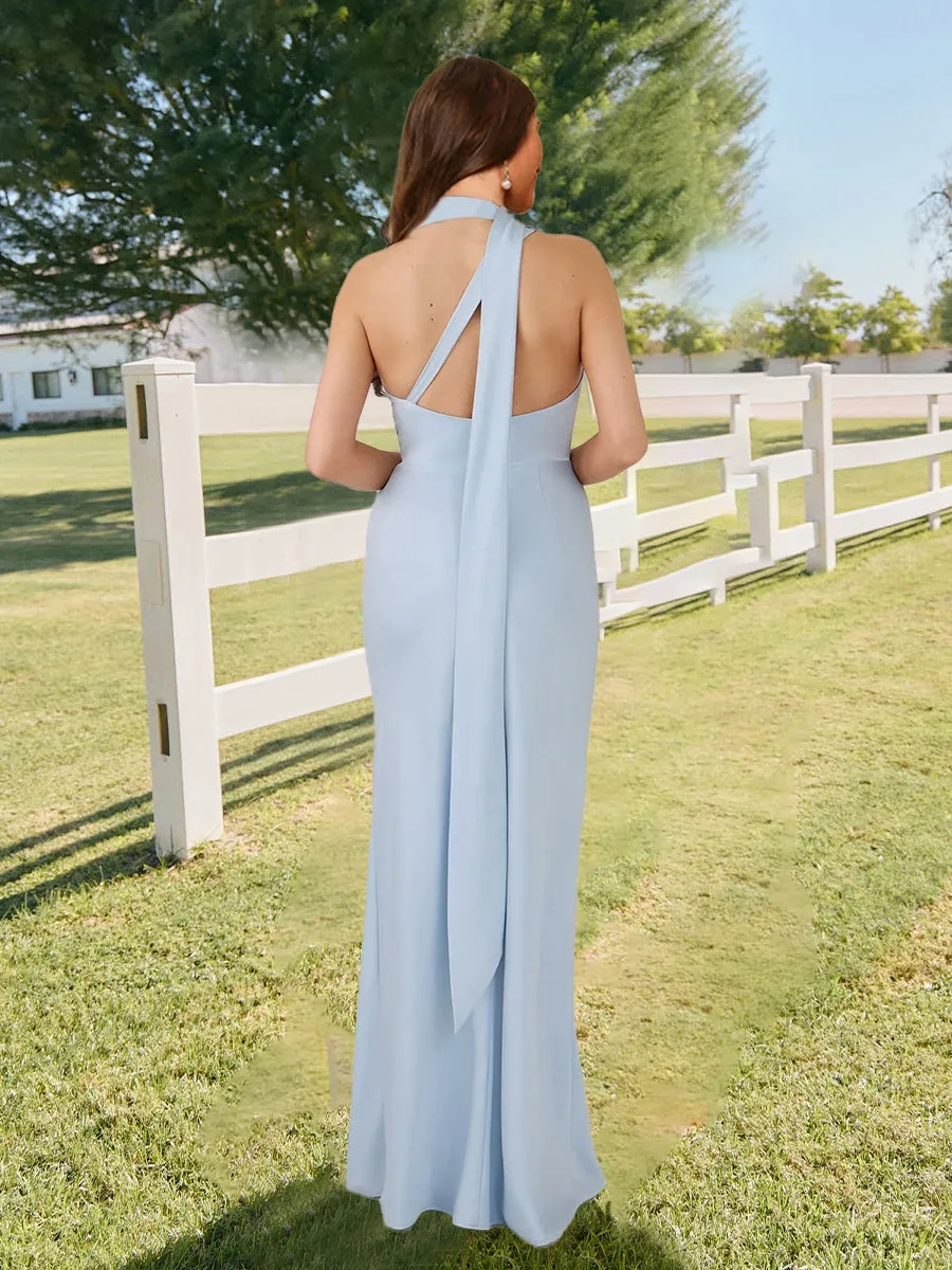 Sheath/Column Asymmetrical Sleeveless Slit Long Bridesmaid Dresses with Neck Scarf sold by Lavetir product image thumbnail 2