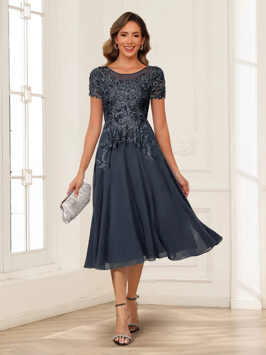 A-Line/Princess Scoop Short Sleeves Chiffon Mother of the Bride Dresses with Applique sold by Lavetir