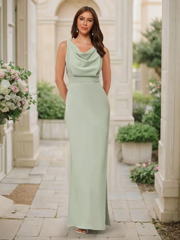 Trumpet/Mermaid Cowl Neck Sleeveless Floor-Length Ruched Bridesmaid Dresses sold by Lavetir