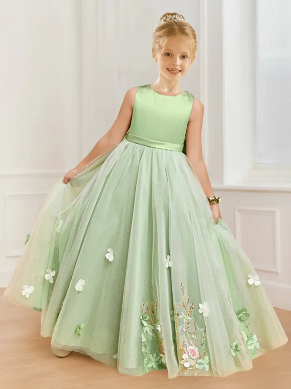 A-Line/Princess Scoop Neck Flower Girl Dresses with Floral Appliques sold by Lavetir