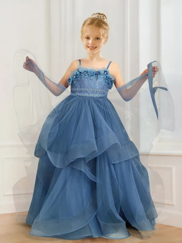 A-Line/Princess Spaghetti Straps Lace Ruffle Flower Girl Dresses with 3D Flowers sold by Lavetir