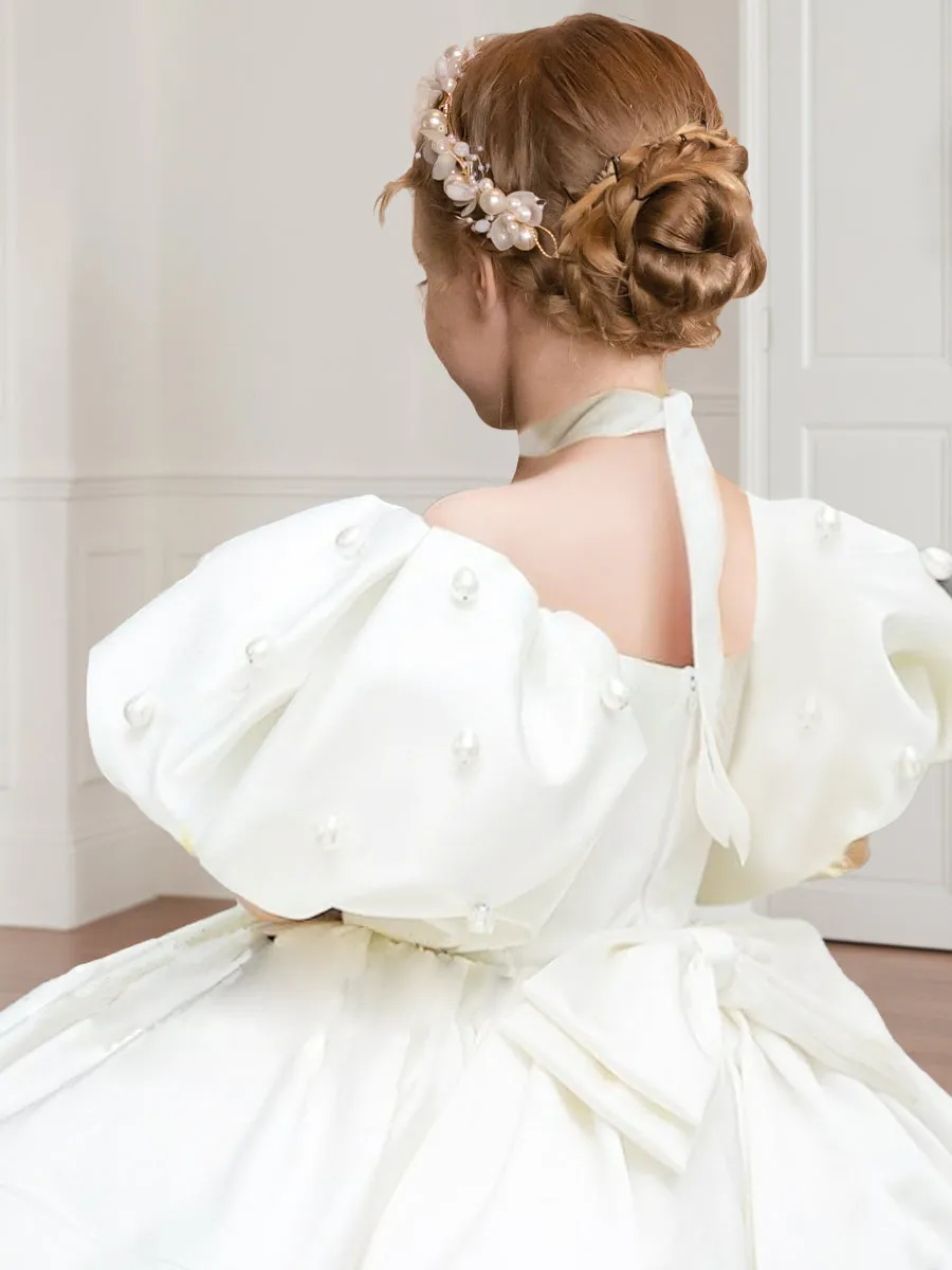 A-Line/Princess Scoop Neck Puff Sleeves Short Flower Girl Dresses with Pearls sold by Lavetir product image thumbnail 2