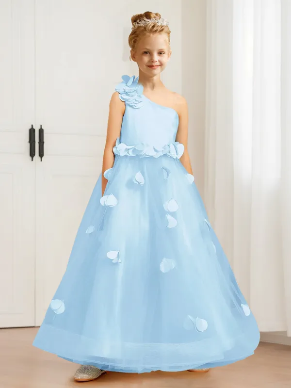 A-Line/Princess One-Shoulder Floral Tulle Flower Girl Dresses sold by Lavetir