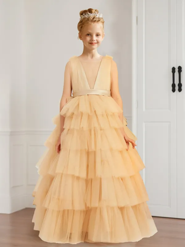 A-Line/Princess V-Neck Sleeveless Tulle Flower Girl Dresses with Ruffles sold by Lavetir
