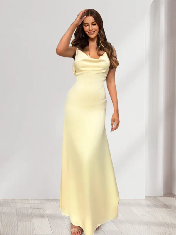 Sheath/Column Cowl Neck Beaded Straps Floor-Length Long Bridesmaid Dresses sold by Lavetir