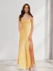 Sheath/Column Spaghetti Straps Pleated Long Bridesmaid Dresses with Split Side sold by Lavetir
