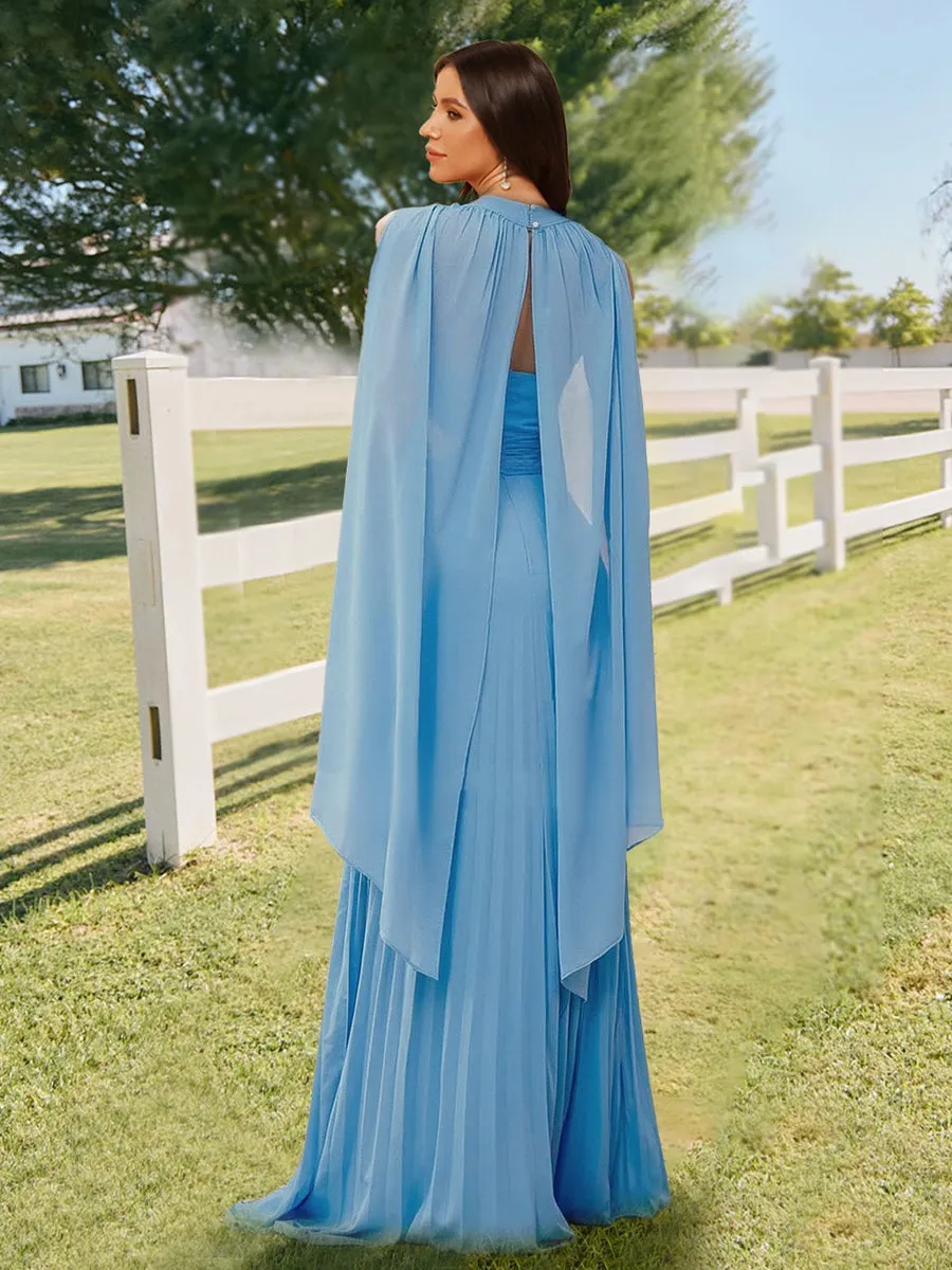 A-Line/Princess Halter Keyhole Pleated Long Bridesmaid Dresses with Cape sold by Lavetir product image thumbnail 2