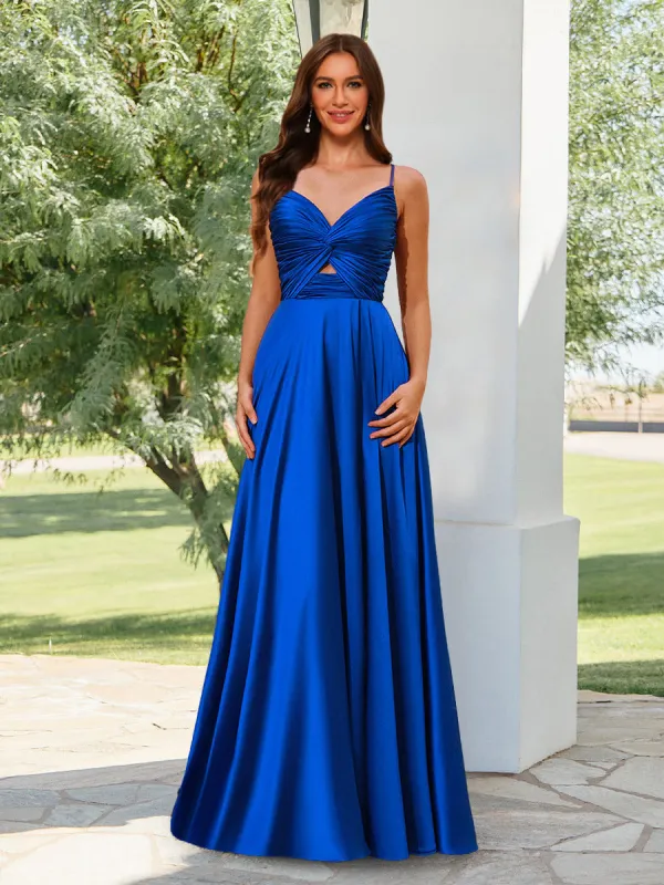 A-Line/Princess V-Neck Straps Floor-Length Pleated Long Bridesmaid Dresses sold by Lavetir