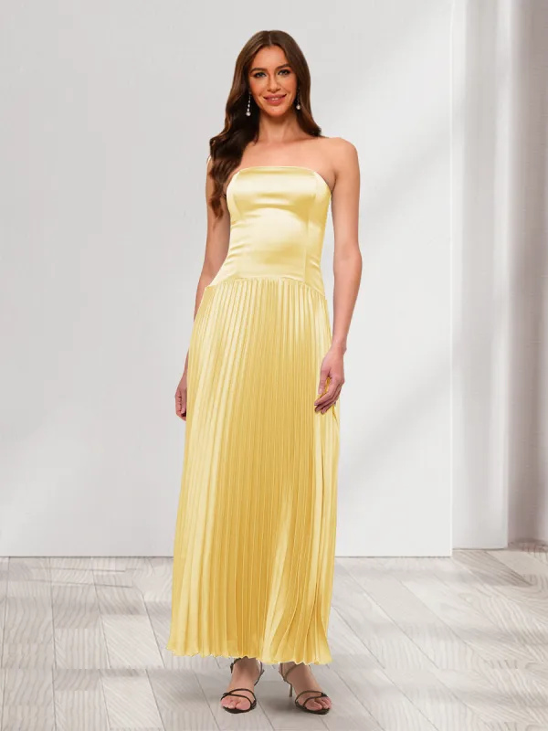 A-Line/Princess Detachable Straps Drop-Waist Pleated Long Bridesmaid Dresses sold by Lavetir