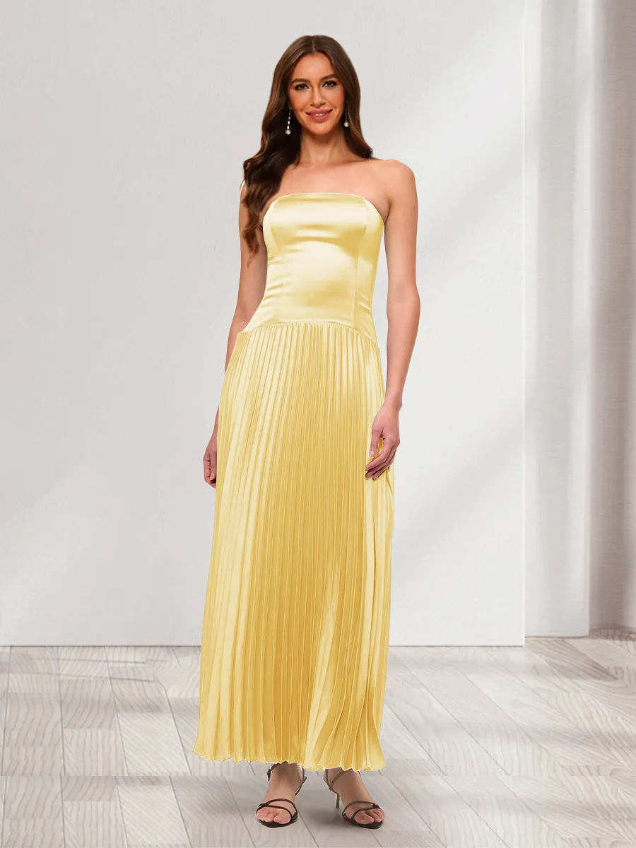 A-Line/Princess Detachable Straps Drop-Waist Pleated Long Bridesmaid Dresses sold by Lavetir