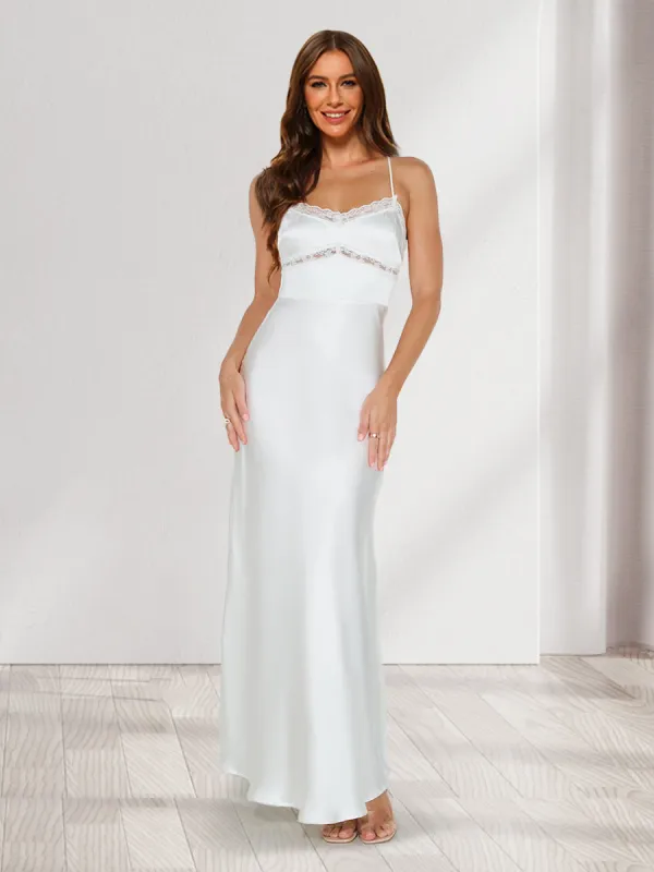 Sheath/Column V-Neck Straps Fitted Long Bridesmaid Dresses with Lace sold by Lavetir
