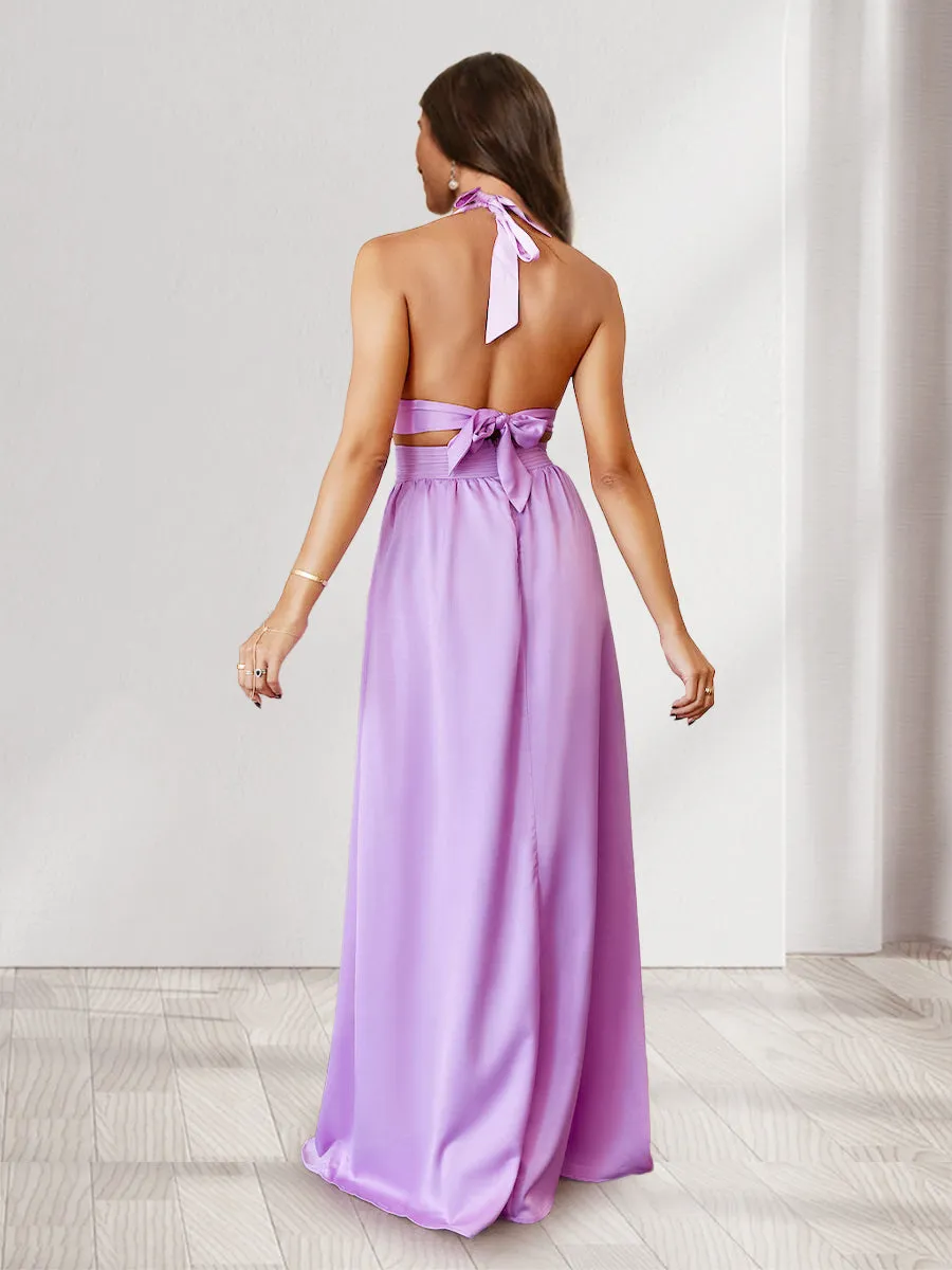 A-Line/Princess Halter Side Cuts Long Bridesmaid Dresses with Slit sold by Lavetir product image thumbnail 2